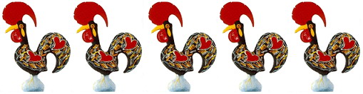 Los gallos de Barcelos de todos los tamaños y materiales son un souvenir típico de Portugal